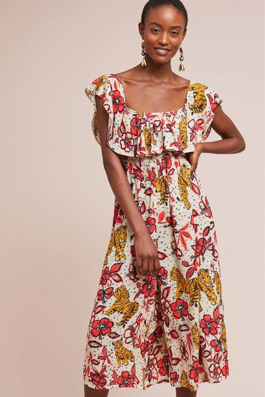 Anthropologie Corey Lynn Calter Tiger Print Ruffle Cropped Jumpsuit Size Small